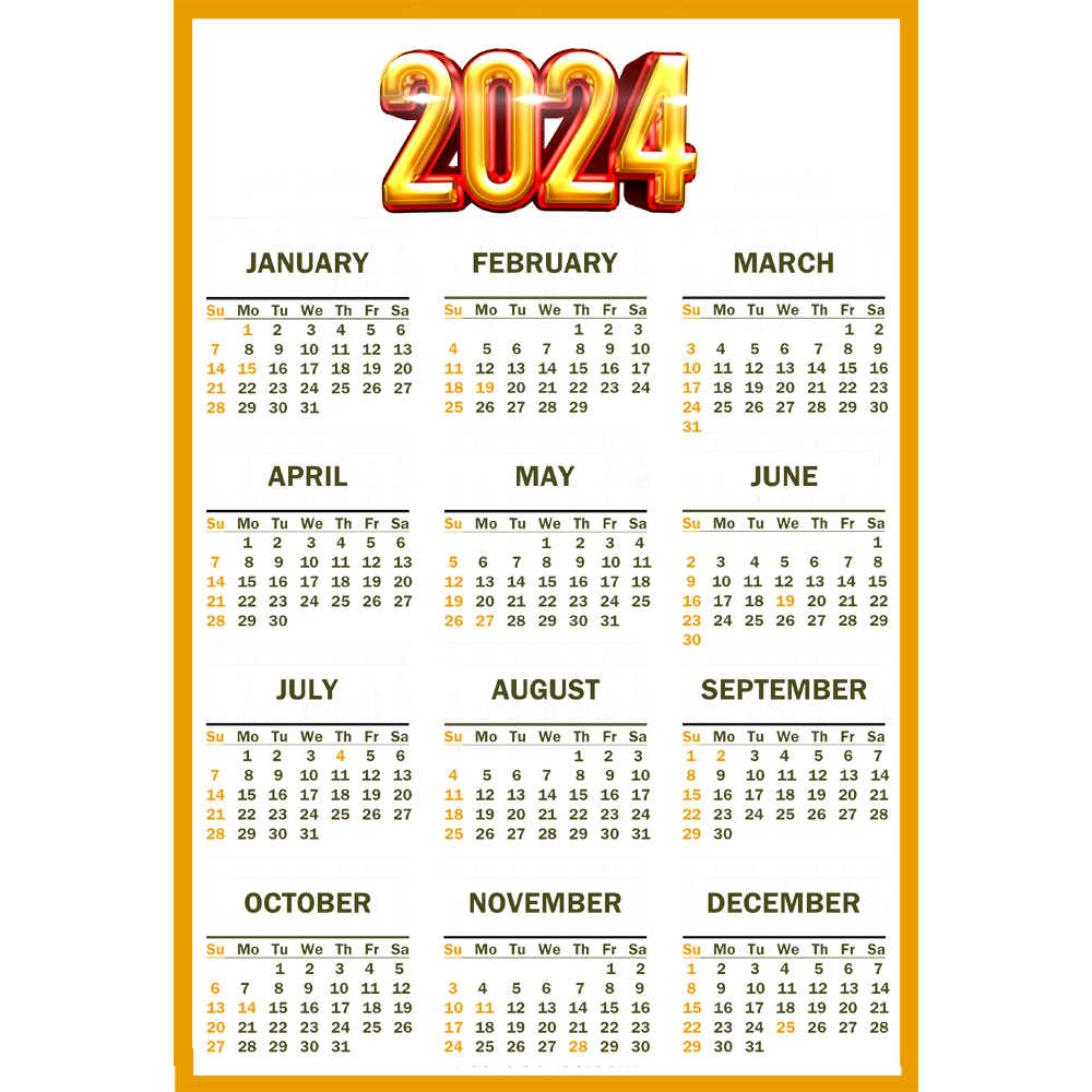 Calendar 2024  Transparent Picture