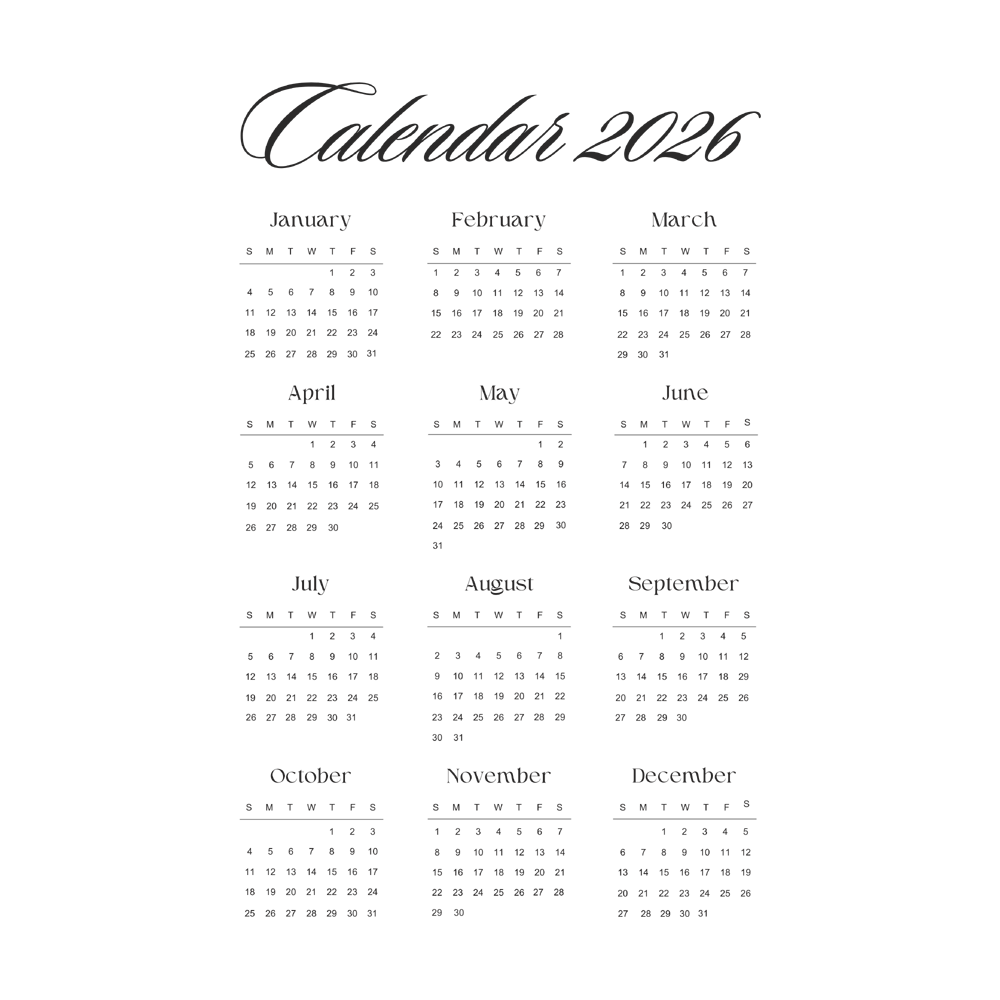 Calendar 2026 Transparent Image