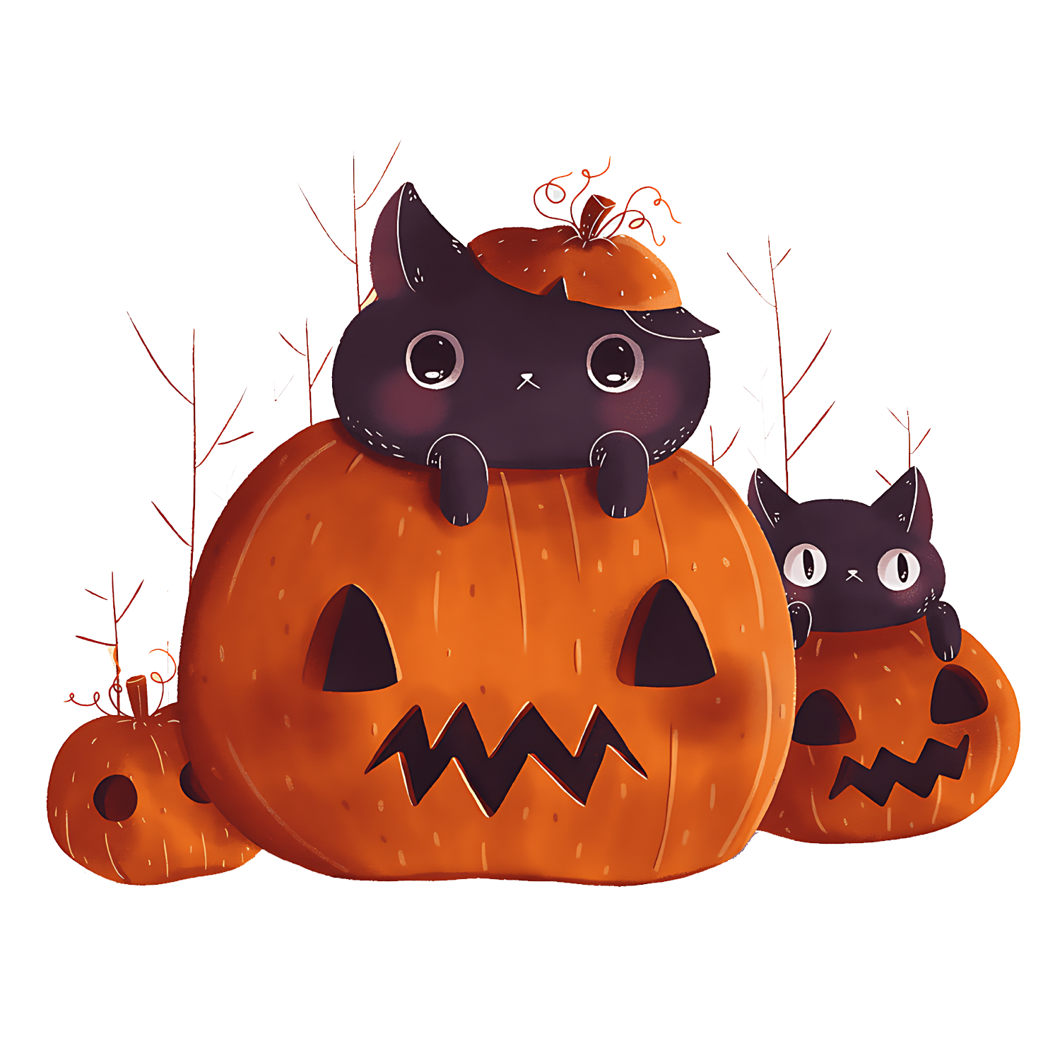 Halloween Cat In Pumpkin Transparent Picture