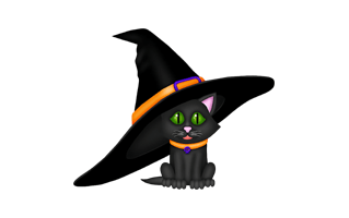Halloween Cat In Witch Hat PNG