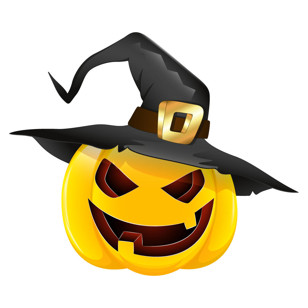 Halloween Pumpkin With Witch Hat Transparent Clipart