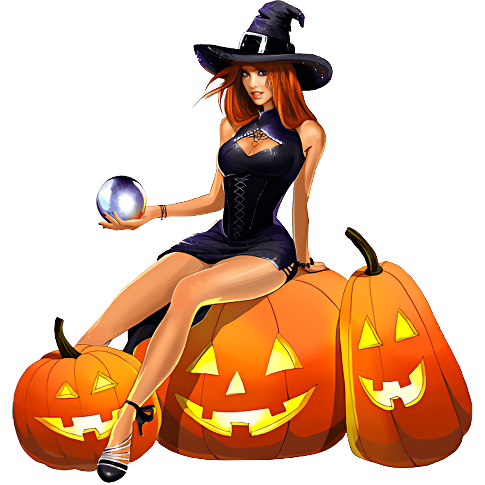 Halloween Witch With Pumpkin Transparent Image