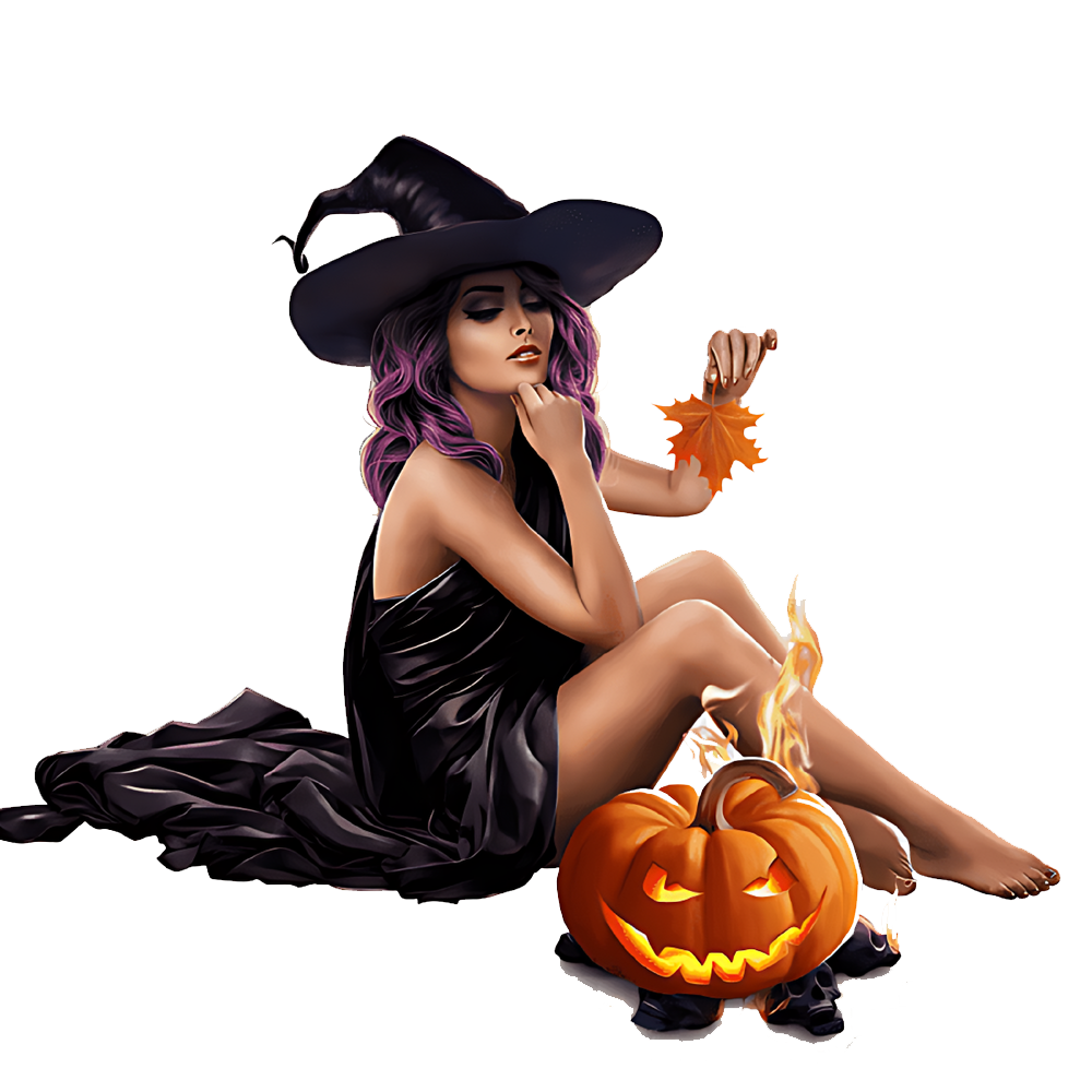 Halloween Witch With Pumpkin Transparent Photo