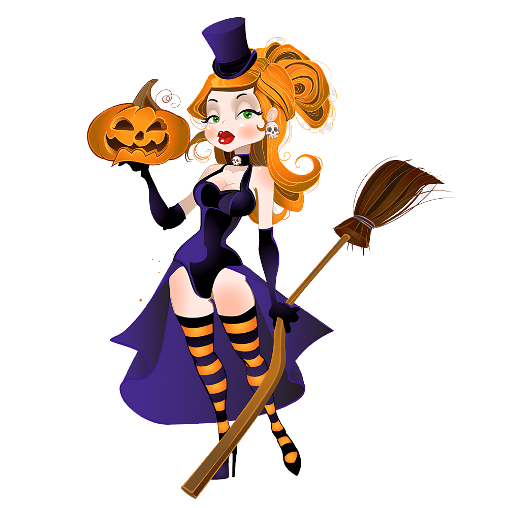 Halloween Witch With Pumpkin Transparent Picture