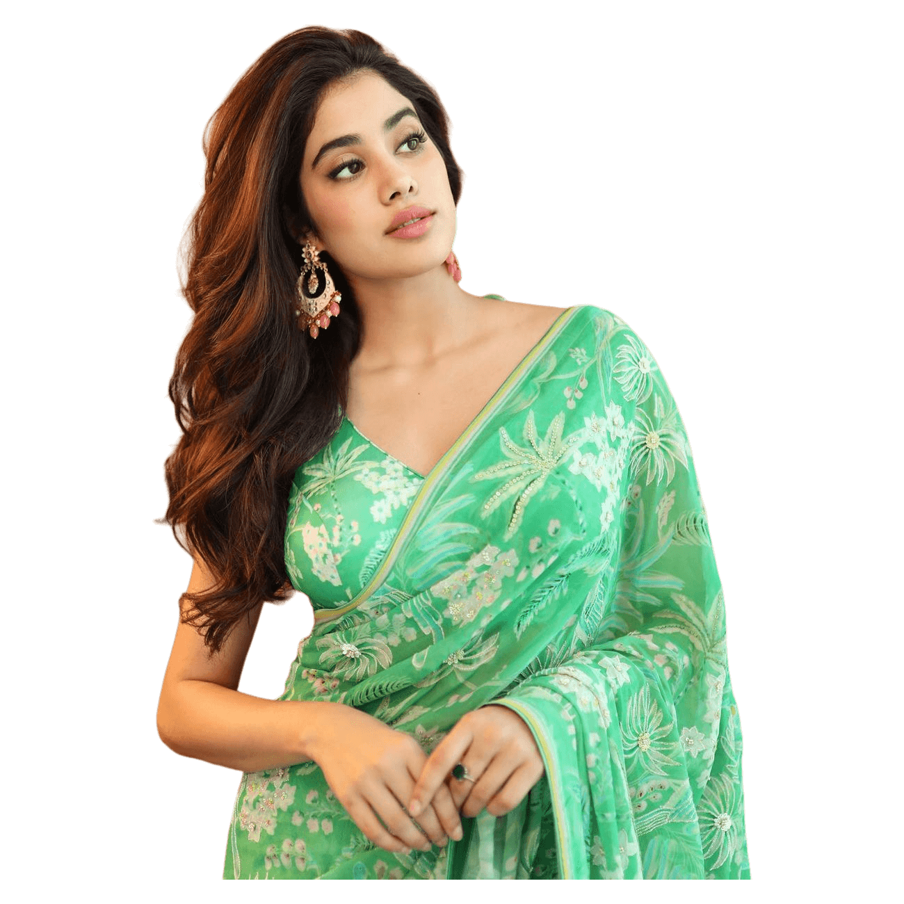 Janhvi Kapoor In Green Saree Transparent Image