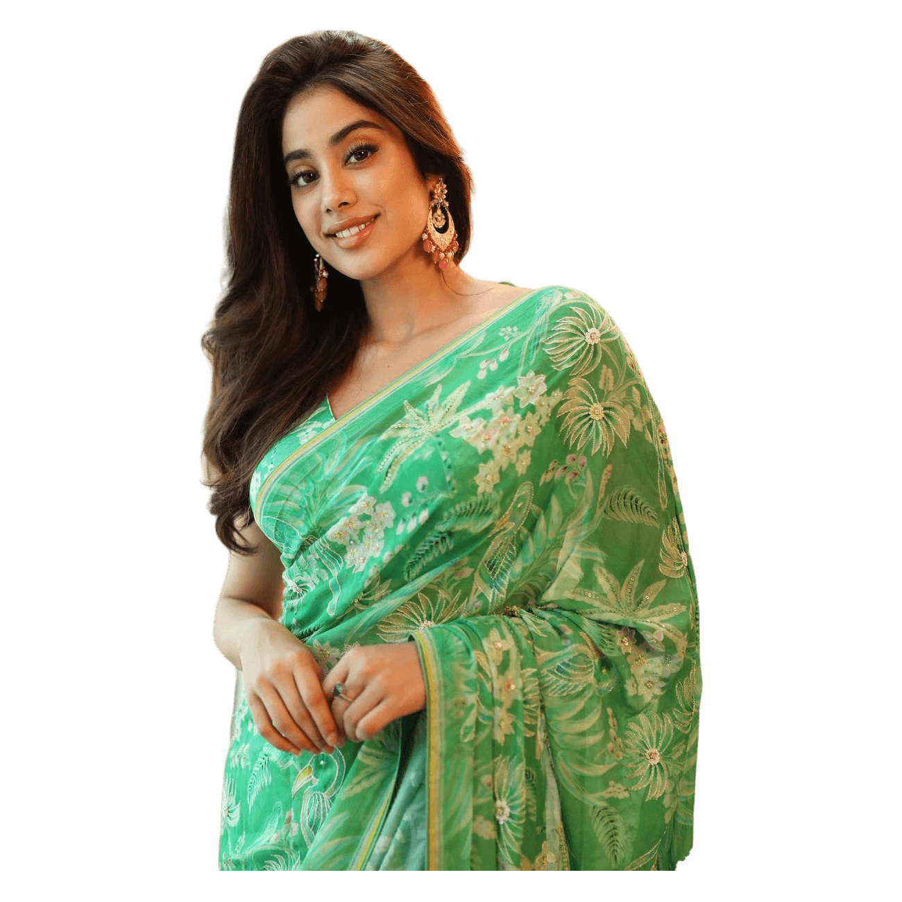 Janhvi Kapoor In Green Saree Transparent Photo