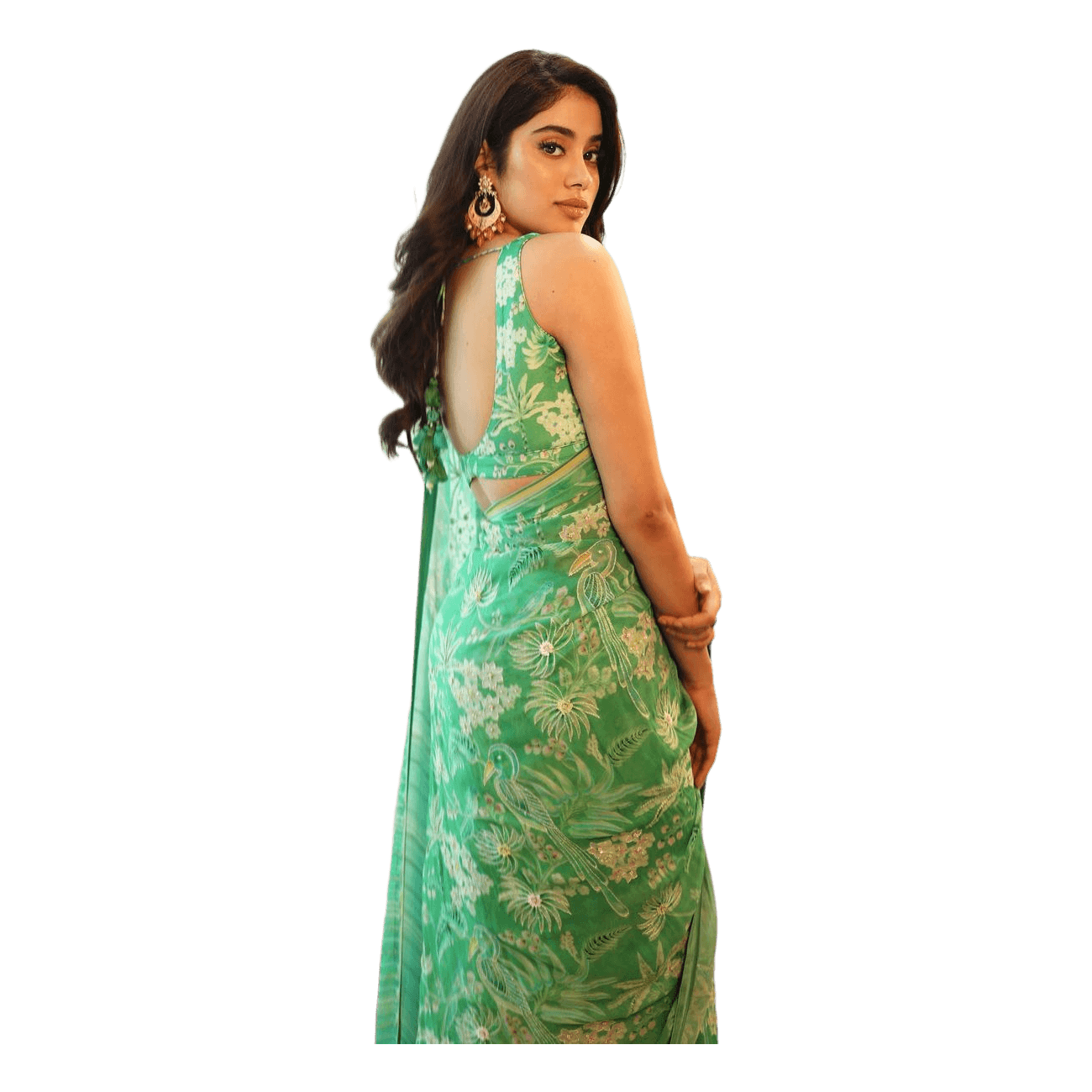 Janhvi Kapoor In Green Saree Transparent Clipart